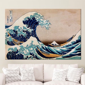 Large Japanese wall art Living room decor Hokusai print Great Wave of Kanagawa OversizeJapanese Ink Art Print Famous art Canvas wall art