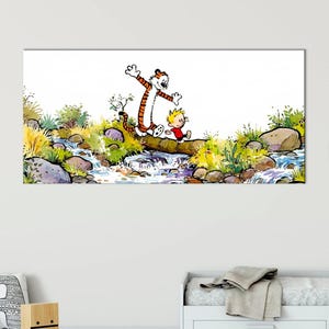 Boy and Tiger walking Canvas Wall Art for Kids Bedroom or Nursery Free shipping