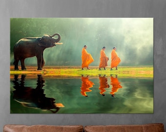 Indian elephant canvas wall art Living room decor Colorful wall art Spiritual art Elephant prints Indian decor Indian wall art Free shipping