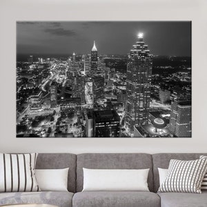 Atlanta wall art Black and white photography print Atlanta skyline Night city Canvas wall art Ready to hang Free shipping