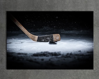 Hockey print Sport wall art Black white decor Gift for him Hockey wall art Winter wall art Living room decor Restroom decor Canvas wall art