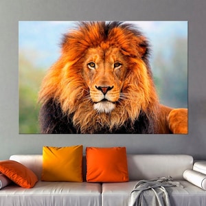 Lion head canvas wall art Animal photography prints Predator decor Lion wall decor Room decor Orange decor Farmhouse decor Free shipping