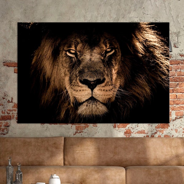 Lion head wall art print Office Gym decor Oversized wall art Strong animal print Gift for him Canvas wall art Ready to hang Free shipping