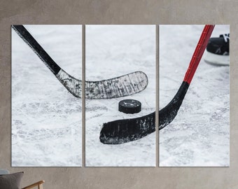 Hockey canvas wall art Cool prints Gym decor Sport print Hockey stick print White wall art For sportsman Ice hockey wall art Free shipping