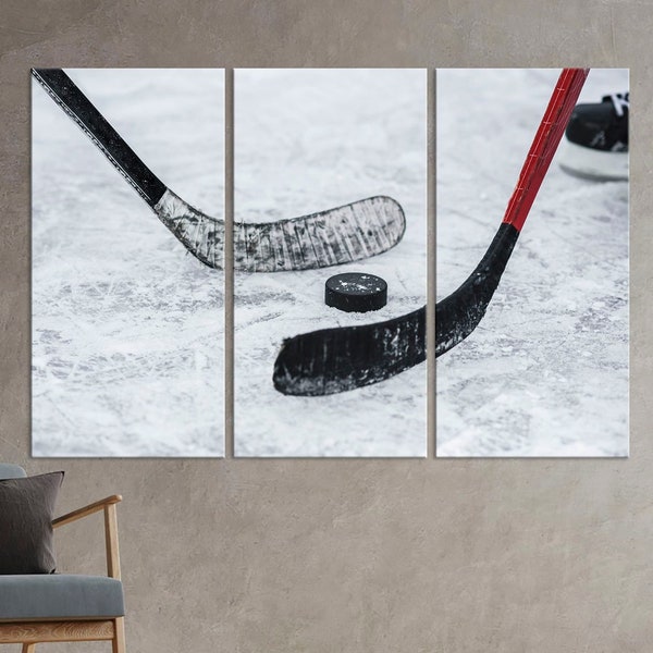 Hockey canvas wall art Cool prints Gym decor Sport print Hockey stick print White wall art For sportsman Ice hockey wall art Free shipping