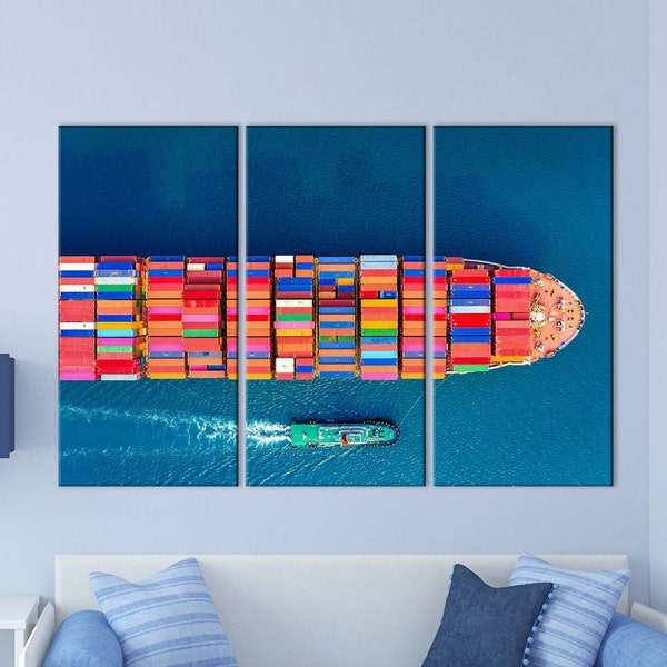 Container cargo ship wall art Transportation print Nautical decor Large wall art Office decor Livingroom decor Canvas wall art Ocean print