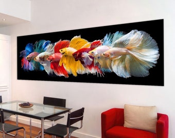 Colorful fishes photo print on canvas Large wall art Living room decor Bedroom decor Modern all art Horizontal canvas wall art Free shipping