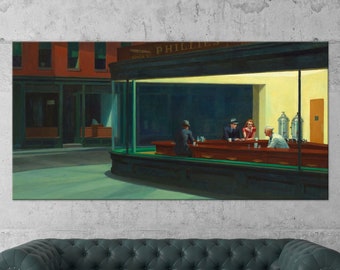 Edward Hopper "Nighthawks" print Large Wall Art Retro decor American Artist Living room decor Bedroom decor Canvas wall art
