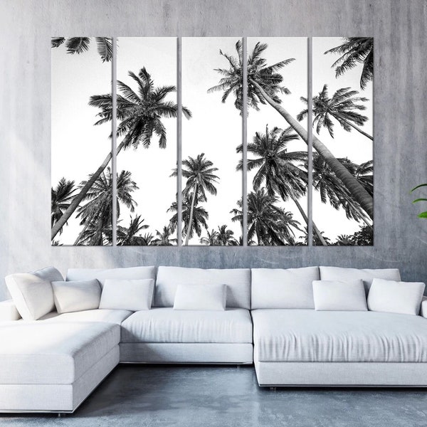 Minimalist wall art Palm trees photography print Black and white wall decor Office decor Canvas wall art Ready to hang Free shipping