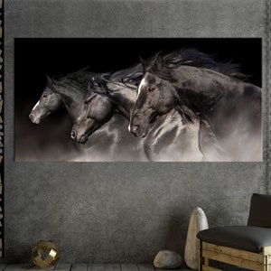 Running horses wall art Horse canvas Horse wall art Horse print, Horse lover gift, Horse wall decor Living room decor Wide Canvas Wall Art