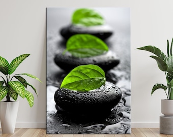 Zen wall art Leave on spa stone print Water on stones Spa wall art Canvas wall art Ready to hang Free shipping