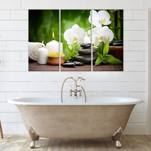Set of 3 piece wall art, Orchid, Spa stones and Candles print, Room decor, Large canvas wall art, Triptych