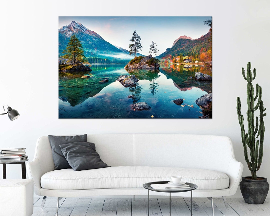 Extra Large Wall Art Mountain Lake Photography Print on Canvas Nature ...