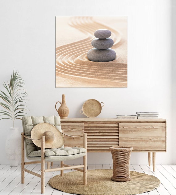 Stones and lines on Sand Large photography print on canvas Zen wall art Spa bathroom decor Meditation room decor Boho wall art Free shipping