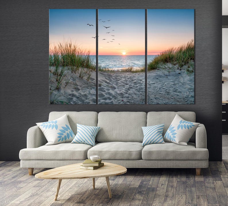 Sunset Beach Dune Path Canvas Wall Art – Coastal Seascape With Ocean ...