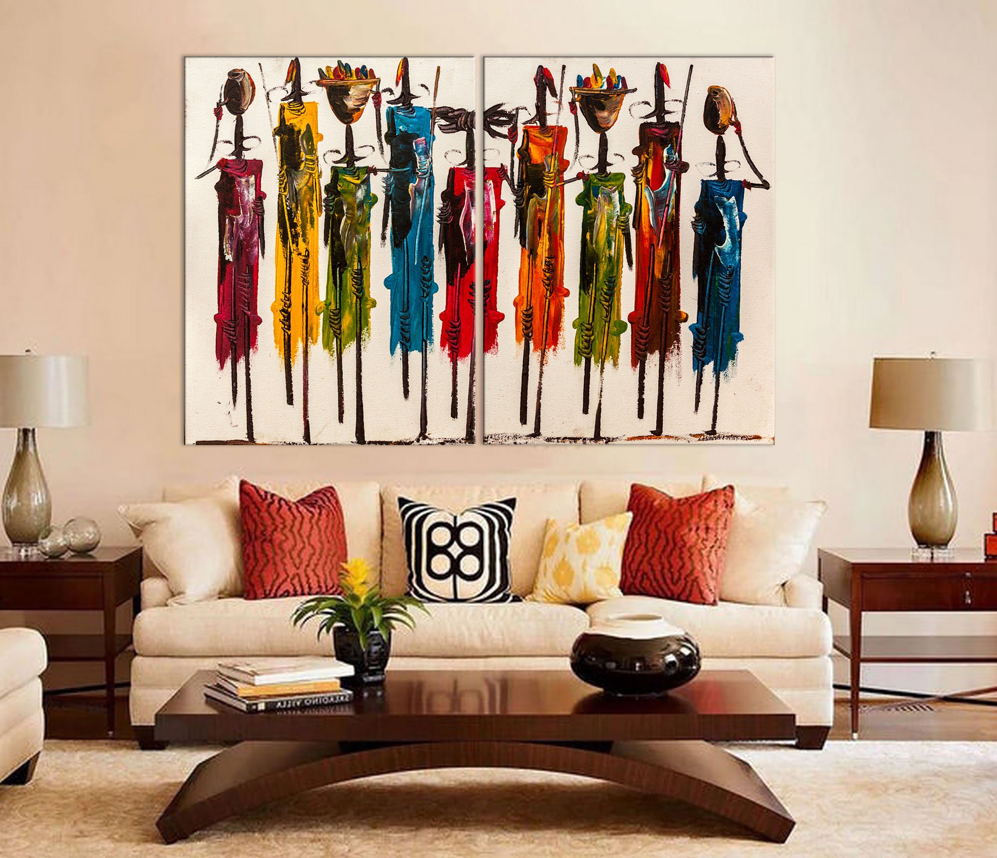 African Wall Art Kenya Canvas Masai Mara Colorful Wall Art Etsy