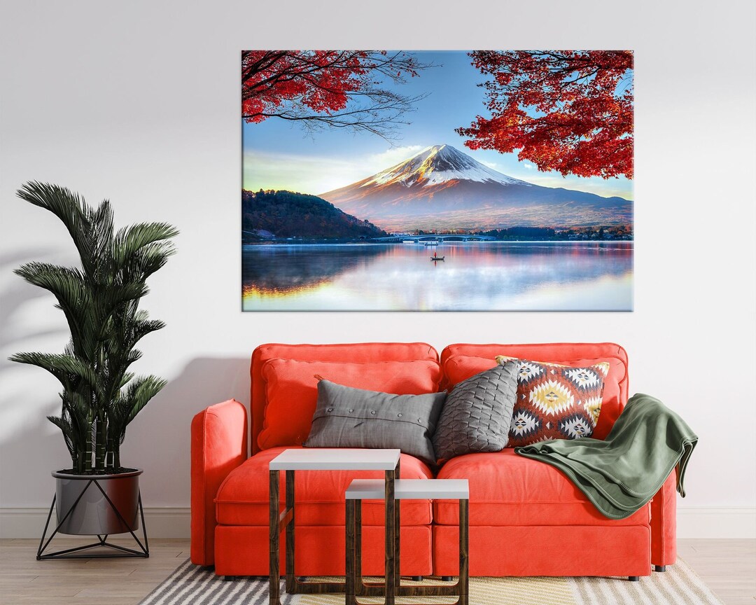 Fuji Mountain Print on Canvas Room Decor Japanese Wall Art Maple Trees ...