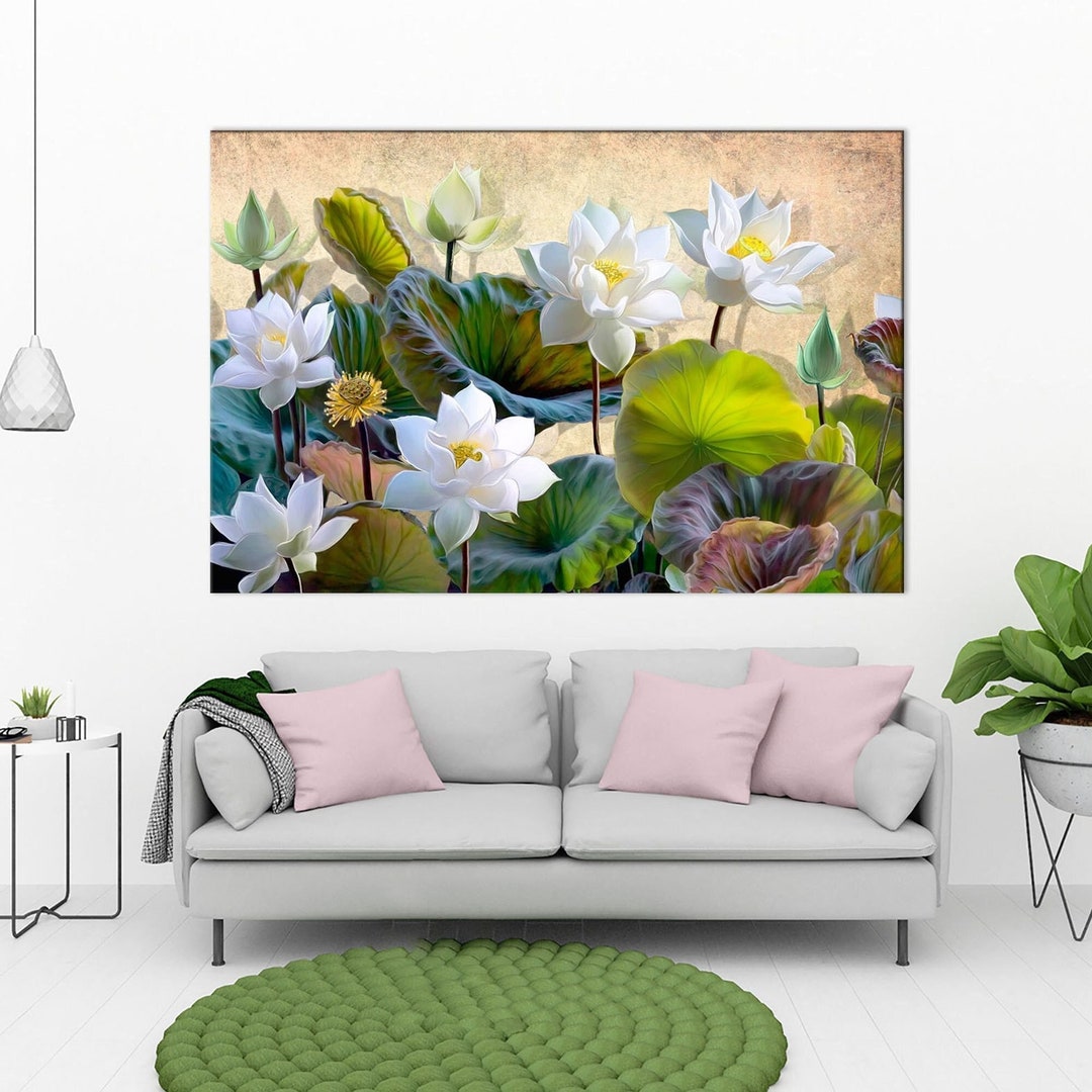 Lotus Flowers Print Extra Large Wall Art Living Room Decor Kitchen ...