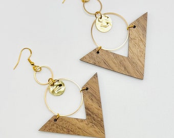 V shaped handmade laser cut dangle earrings