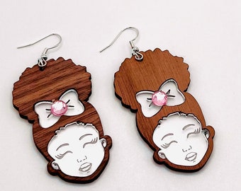 Wood and Acrylic Little Girl Earrings| Melanin Earrings| Pretty Girl Earrings