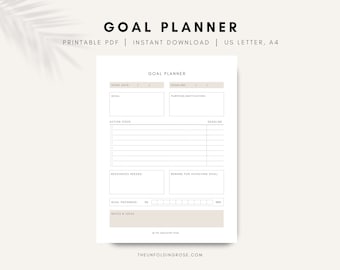 Goal Planner Printable, Goal Setting Worksheet, Digital Planner, Goal Template, Goal Progress Tracker, A4 & US Letter, Instant Download