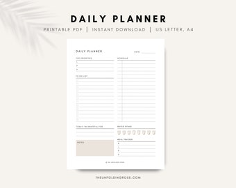 Daily Planner Printable | Productivity Planner | Daily To Do List | Minimalist Planner | A4/US Letter | Daily Planner Insert | Undated