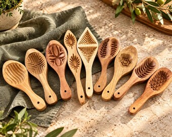 Traditional Cookies Set, 9 Carved Wood Cookie Cutters, Turkish Baking Tools