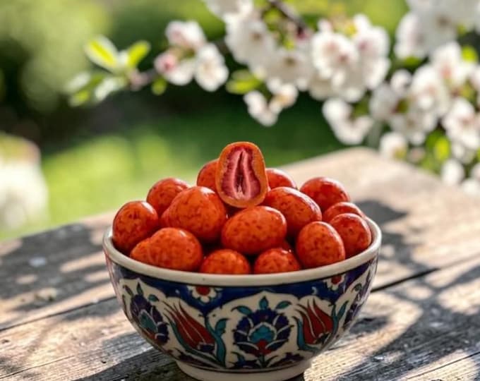 Strawberry Mango Flavored Hazelnut Dragee, Fruit Coated Chocolate Candy