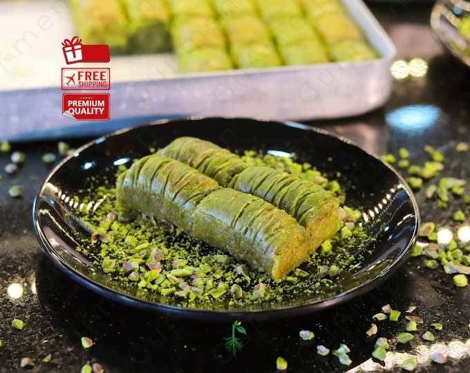Turkish Roll Baklava with Pistachios: Traditional Handmade Dessert, Ideal for Special Occasions, A Unique Gift for Food Lovers