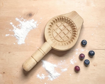 Traditional Wooden Cookie Press Mold Sunflower Relief Pattern
