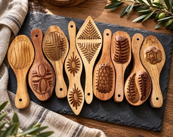 Traditional Cookies Set, 9 Carved Wood Cookie Cutters, Turkish Baking Tools