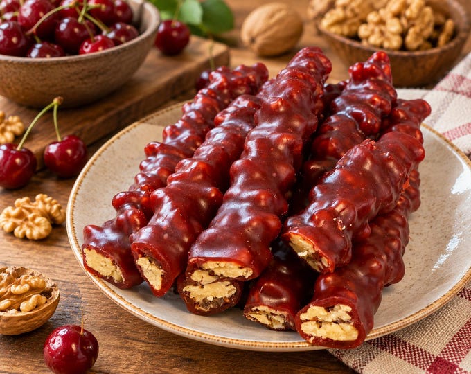 Cherry Walnut Churchkhela, Turkish Walnut Sweet, Traditional Fruit Snack