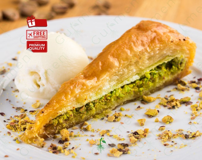 Exquisite Turkish Baklava in Carrot Slice Shape, Pistachio-Filled Honeyed Treat, Perfect for Special Occasions, Unique Gourmet Gift
