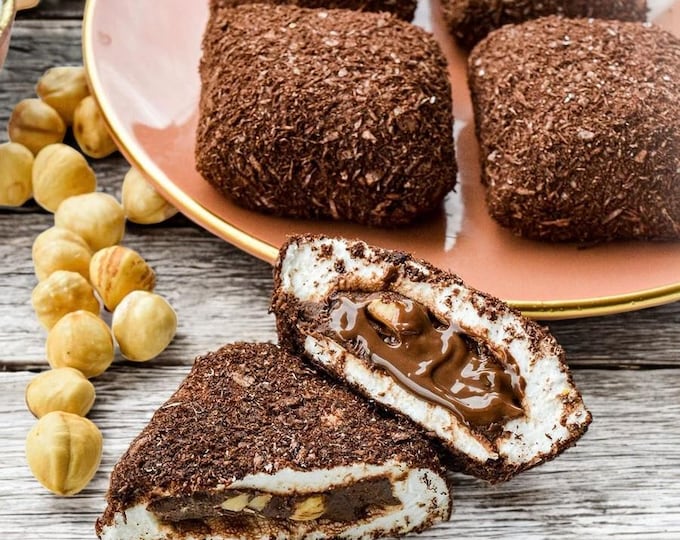Chocolate Stuffed Hazelnut Delight, Chocolate Stuffed Turkish Delight Pouches, Gourmet Candy Gift Box