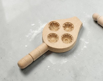 Handcrafted Wood Cookie Shaper 4 Compartment Mold