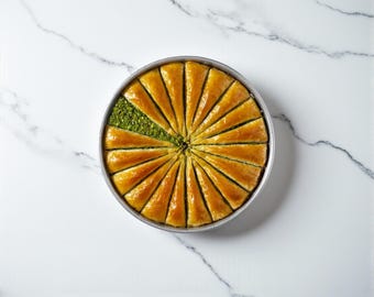 Pistachio Carrot Slice Baklava, Handmade Triangular Dessert with Thin Phyllo & Natural Nuts, Gourmet Treat