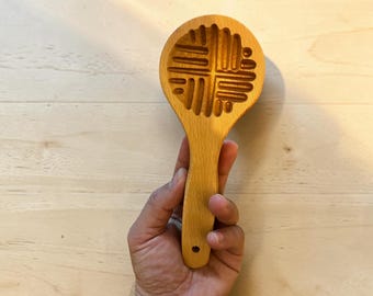 Round Wooden Cookie Mold, Geometric Pattern Maamoul Press, Carved Pastry Stamp, Kombe Maker