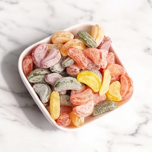 Mini Fruit Slice Hard Candies: Berry, Lemon, Orange Flavors