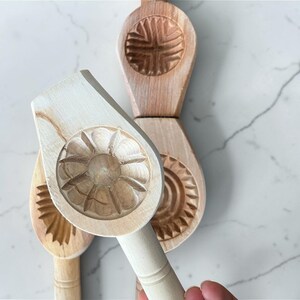 4 Piece Wooden Cookie Mold Set, Authentic Maamoul Press, Carved Pastry Stamp Model 1