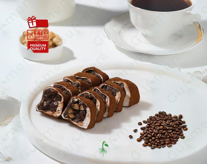 Coffee Covered Almond Filled Turkish Delight with Hazelnut Cream - Premium Turkish Treat, First Class Ingredients, Ideal for Gift