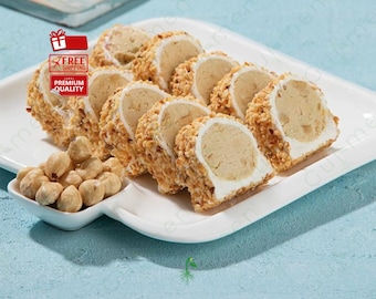 Hazelnut Cream Filled Turkish Delight - Crunchy Hazelnut Pieces, Rich and Creamy, Premium Quality, Elegant Treat, Unforgettable Flavor