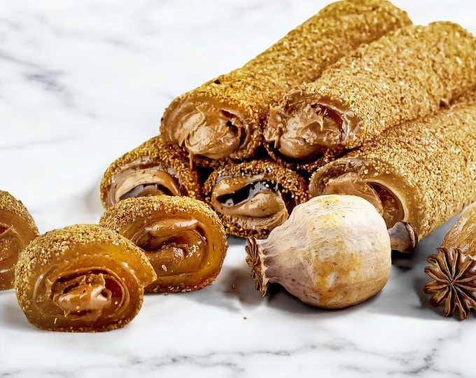 Turkish Delight Coated with Poppy Seeds and Filled with Poppy Paste - Rich in Texture and Flavor