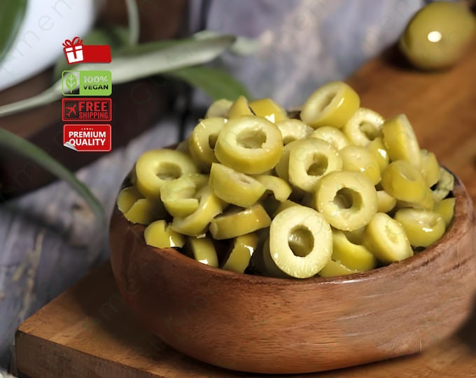 Delicious Sliced Green Olives - Authentic Taste, Perfect for a Healthy Snack