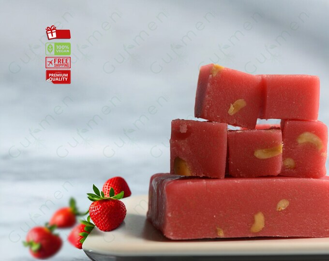 Strawberry-Flavored Peanut Semolina Halva, Sweet Dessert, Vegan & Gluten-Free, Perfect Gift