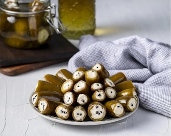 Cheese-Stuffed Green Pepper Pickles, Delicious Gourmet Treat for Appetizers or Snacks, Ideal Gift for Culinary Enthusiasts