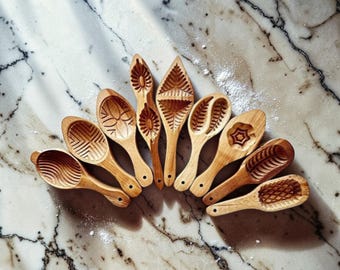 Traditional Hatay Kombe Mold Set, 9 Carved Wood Cookie Cutters, Turkish Baking Tools