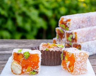 Premium Turkish Delight: Coconut Powder Coated, Nutty Hazelnut and Pistachio, Citrus-Infused Orange Sweets for Gourmet Treats
