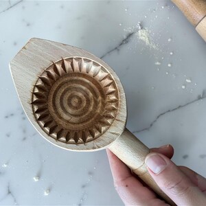 4 Piece Wooden Cookie Mold Set, Authentic Maamoul Press, Carved Pastry Stamp Model 3