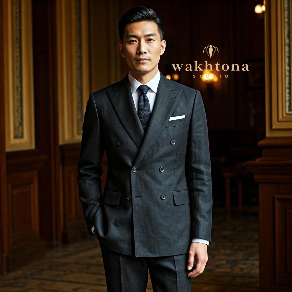 スーツ 10's-20's style long tall saw suit 1920s Style Black Linen Suit: Vintage High Waist Two-piece