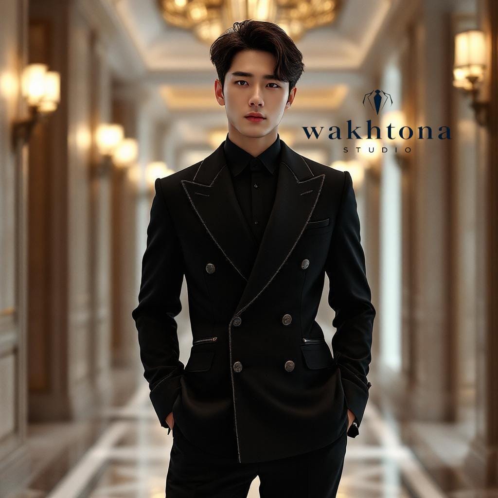 メンズ ブラック ベルベット ダブルブレスト ブレザー：1920年代